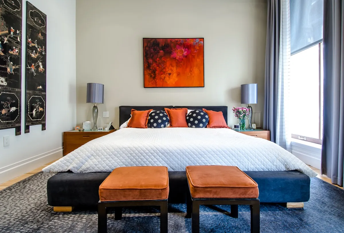 A peaceful bedroom set up for optimal sleep with ambient lighting